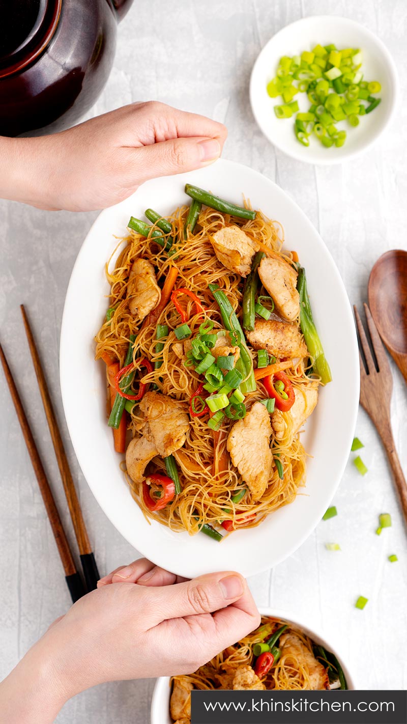 Chicken and Rice Noodle Stir Fry - Khin's Kitchen - Noodle Recipe