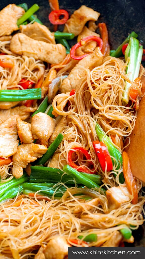 Chicken and Rice Noodle Stir Fry - Khin's Kitchen - Noodle Recipe