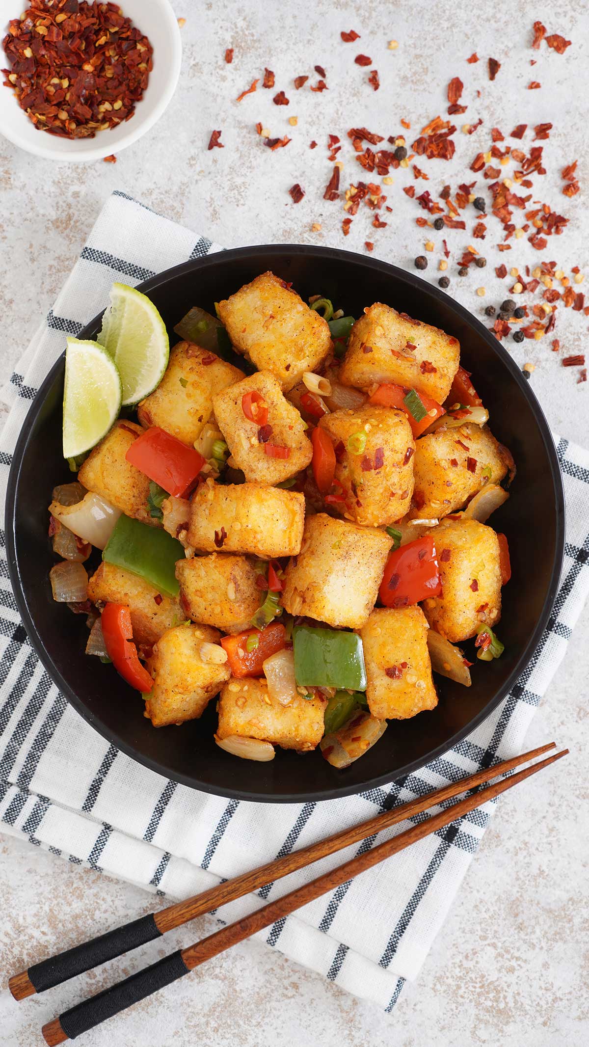 Tofu Stir Fry With Spicy Red Pepper Flakes