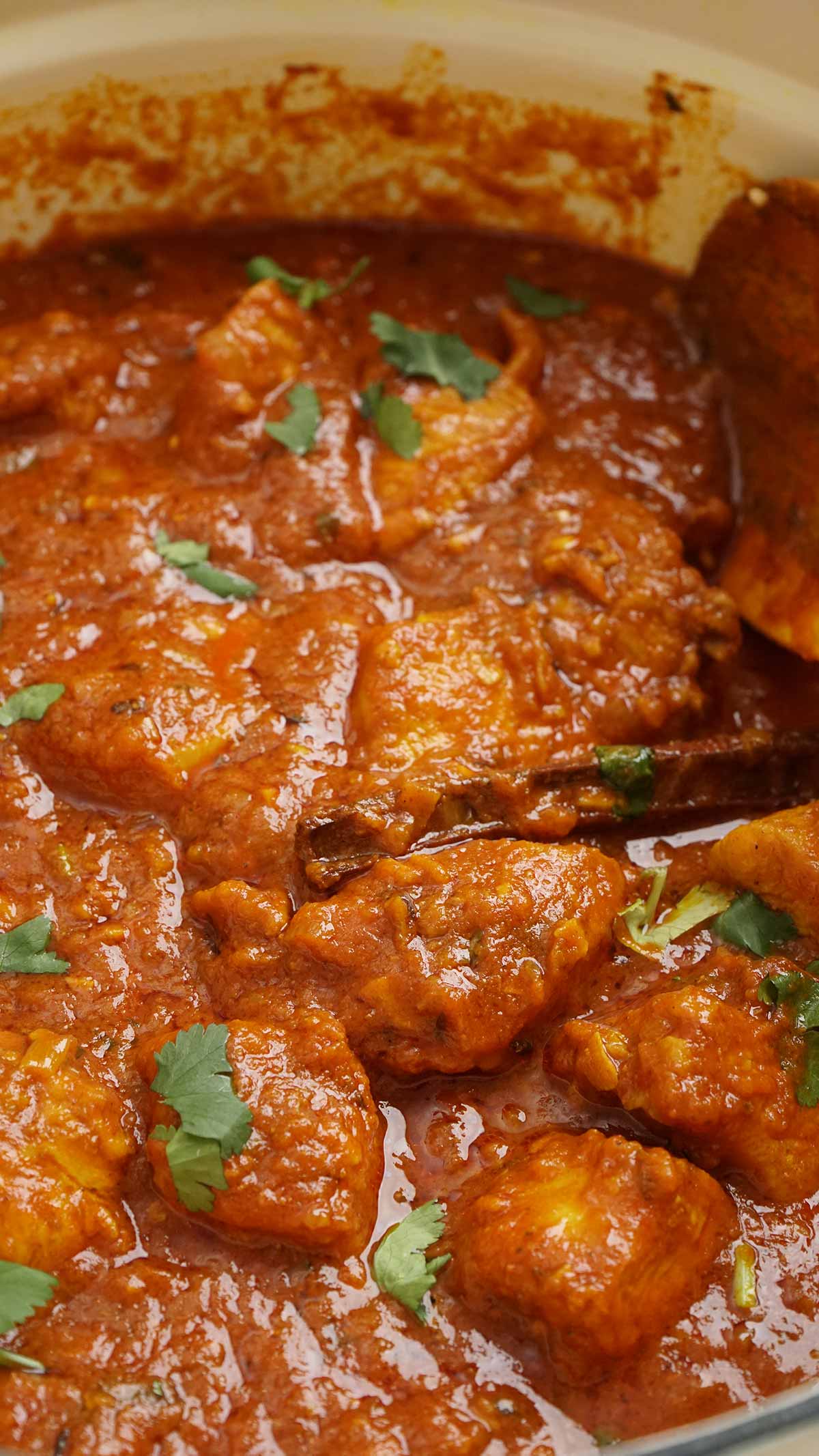 Chicken curry in the casserole pot.