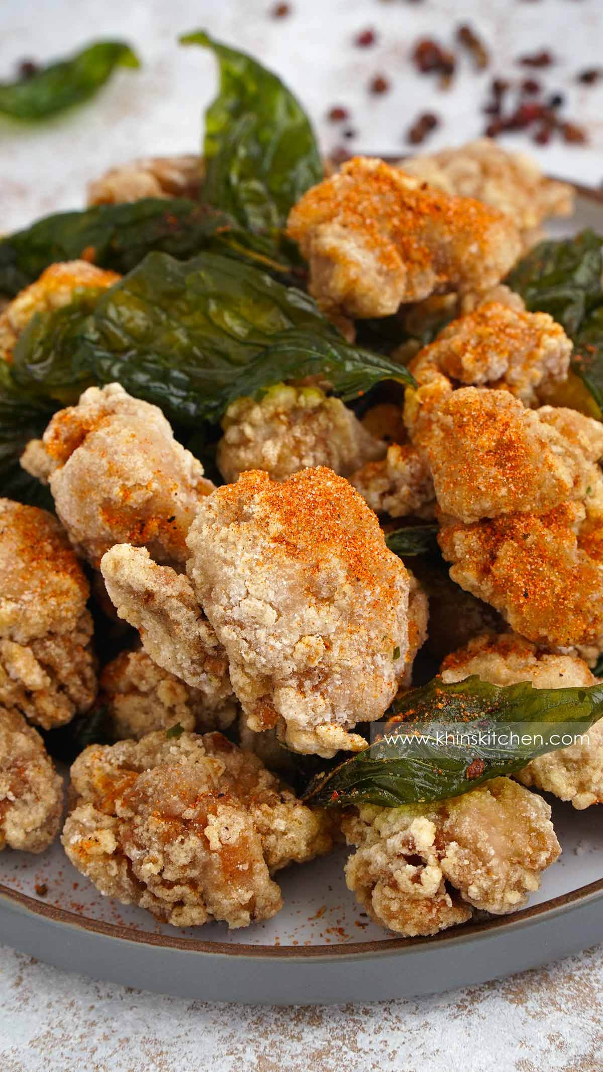 A close up view of thaiwanese style fried chicken