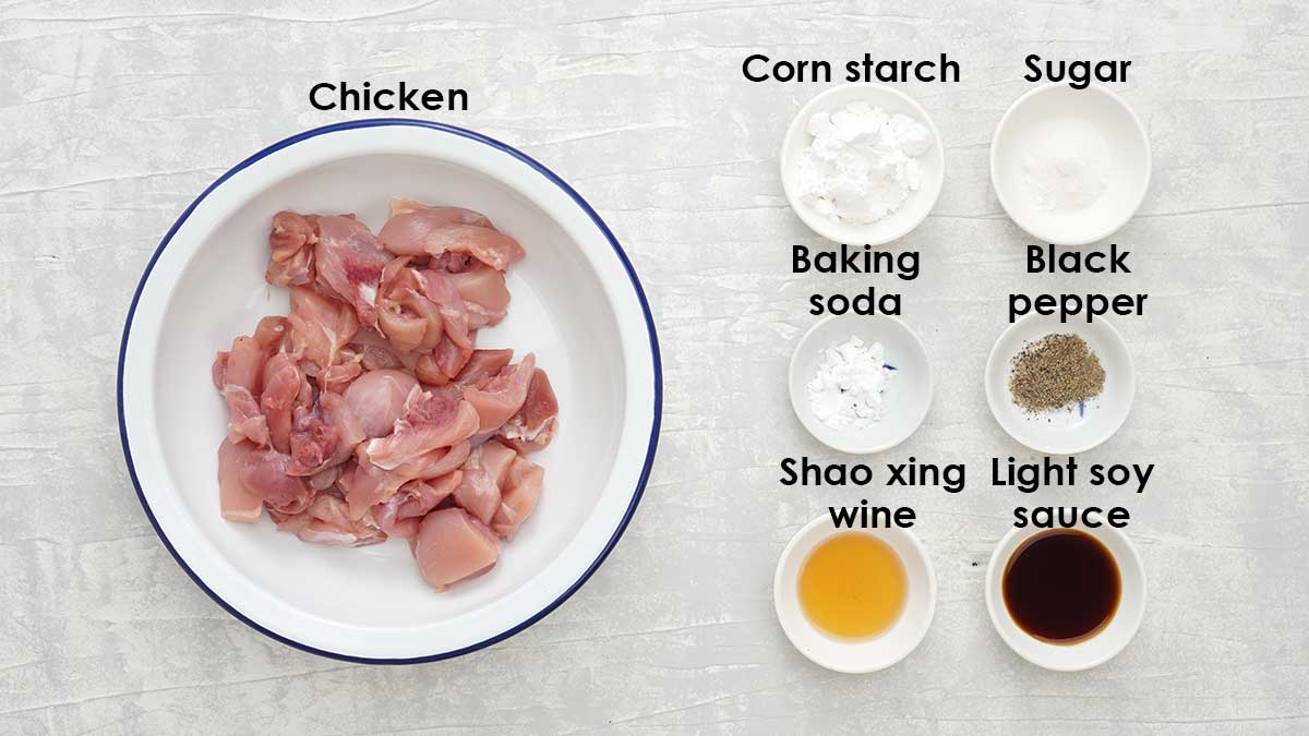 Labelled ingredients for chicken marinade. 