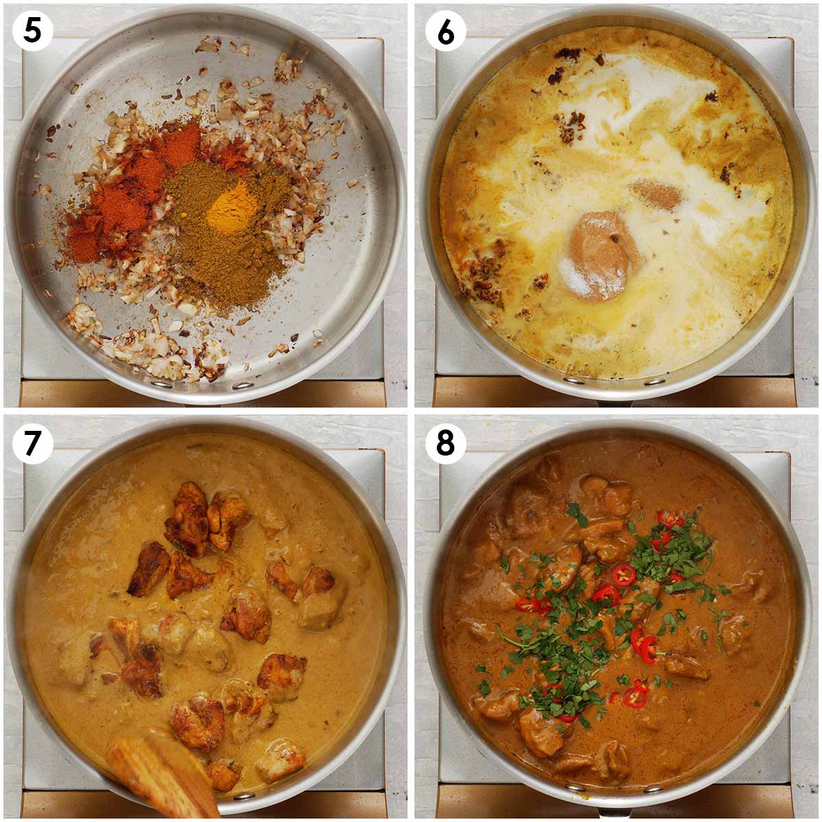 4 Image collage showing how to prepare satay sauce with coconut and peanut butter. 